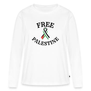 Free Palestine Palestine Paix Liberté Masque - T-shirt manches longues Premium bio Femme - blanc - Devant - Julia (174cm)