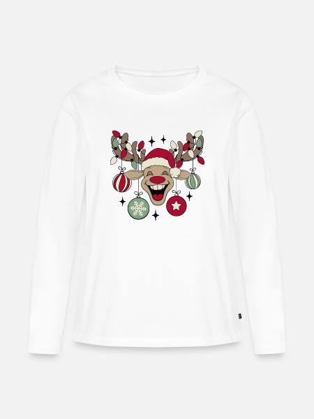 Rentier Rudolph Weihnachten Ugly Christmas Sweater - Frauen Premium Bio Langarmshirt - Weiß