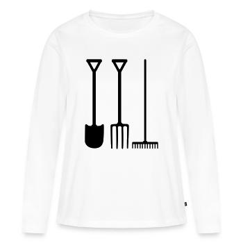 Outils de jardin pelle râteau et fourche - T-shirt manches longues Premium bio Femme - blanc - Devant - Julia (174cm)
