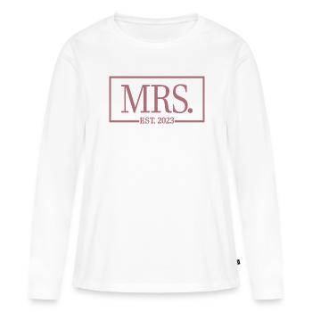 Mme Est. 2023 Fiançailles Mariage Douche nuptiale - T-shirt manches longues Premium bio Femme - blanc - Devant - Julia (174cm)
