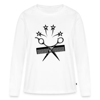 Star ciseaux peigne coiffeur - T-shirt manches longues Premium bio Femme - blanc - Devant - Julia (174cm)
