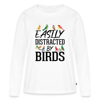 Facilement distrait par les oiseaux - T-shirt manches longues Premium bio Femme - blanc - Devant - Julia (174cm)
