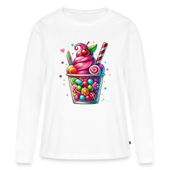 Plaisir des sens : Mug Candy Milkshake - T-shirt manches longues Premium bio Femme - blanc - Devant - Julia (174cm)