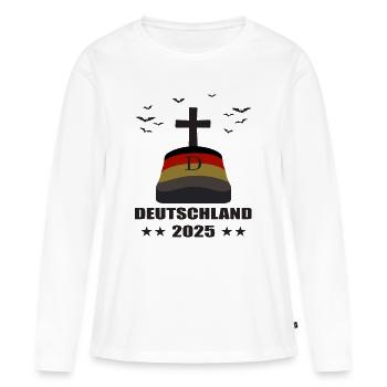 Tombe en Allemagne 2025 - T-shirt manches longues Premium bio Femme - blanc - Devant - Julia (174cm)