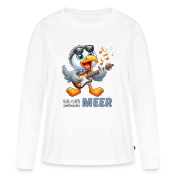 Cheerful seabird with guitar - Women's Premium Organic Long Sleeve Shirt - white - Front - Julia (174cm)