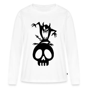 Schwarzer Dämon auf einem Schädel - Frauen Premium Bio Langarmshirt - Weiß - Vorne - Julia (174cm)