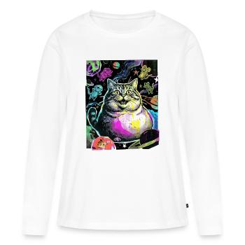 Chat de l’Espace Épais - T-shirt manches longues Premium bio Femme - blanc - Devant - Julia (174cm)