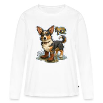 Énergie du chiot de la flaque : Bottes éclaboussures - T-shirt manches longues Premium bio Femme - blanc - Devant - Julia (174cm)