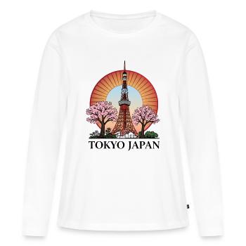 Tokyo Tower im Kirschblütenkreis - Frauen Premium Bio Langarmshirt - Weiß - Vorne - Julia (174cm)