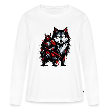 Loup sombre avec accent rouge - T-shirt manches longues Premium bio Femme - blanc - Devant - Julia (174cm)