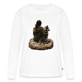 Reposer ensemble sur le rocher avec Husky - T-shirt manches longues Premium bio Femme - blanc - Devant - Julia (174cm)
