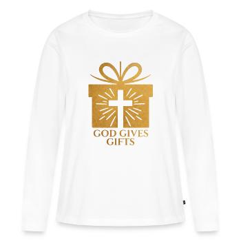 Dieu donne des cadeaux - couleur sable - T-shirt manches longues Premium bio Femme - blanc - Devant - Julia (174cm)