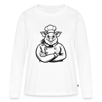 Chef Pig - T-shirt manches longues Premium bio Femme - blanc - Devant - Julia (174cm)