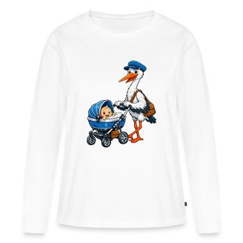 Cigogne avec poussette - T-shirt manches longues Premium bio Femme - blanc - Devant - Julia (174cm)