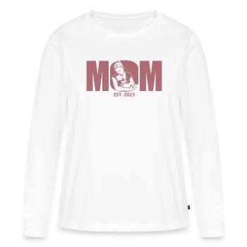 2023, Maman en devenir, annonce de grossesse - T-shirt manches longues Premium bio Femme - blanc - Devant - Julia (174cm)
