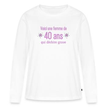 Femme qui déchire cadeau anniversaire 40 ans femme - T-shirt manches longues Premium bio Femme - blanc - Devant - Julia (174cm)