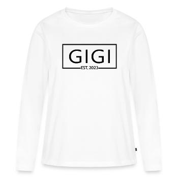 Gigi Est. 2023, Grand-mère en devenir, révélation de grossesse - T-shirt manches longues Premium bio Femme - blanc - Devant - Julia (174cm)