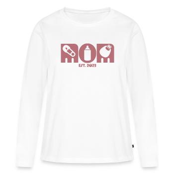 2023, Maman en devenir, annonce de grossesse - T-shirt manches longues Premium bio Femme - blanc - Devant - Julia (174cm)