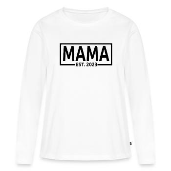 Mama Est. 2023, Maman en devenir, Annonce de grossesse - T-shirt manches longues Premium bio Femme - blanc - Devant - Julia (174cm)