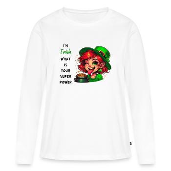 Je suis irlandais, quel est votre superpouvoir ? - T-shirt manches longues Premium bio Femme - blanc - Devant - Julia (174cm)