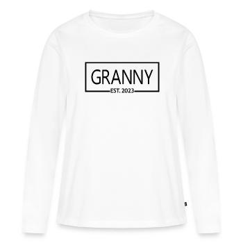 2023, Grand-mère en devenir, Révélation de grossesse - T-shirt manches longues Premium bio Femme - blanc - Devant - Julia (174cm)