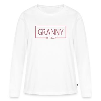 2023, Grand-mère en devenir, Révélation de grossesse - T-shirt manches longues Premium bio Femme - blanc - Devant - Julia (174cm)