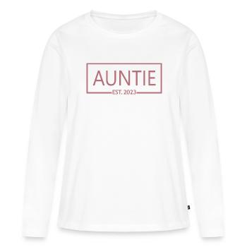 2023, Tante en devenir, Révélation de grossesse - T-shirt manches longues Premium bio Femme - blanc - Devant - Julia (174cm)