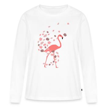 Flamingo im Herbst Laub - Frauen Premium Bio Langarmshirt - Weiß - Vorne - Julia (174cm)