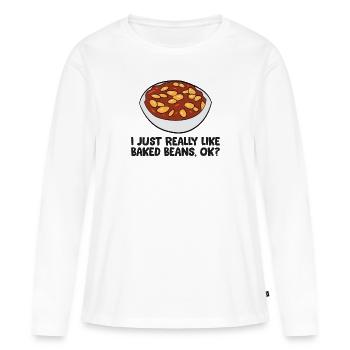 J’aime vraiment les fèves au lard - T-shirt manches longues Premium bio Femme - blanc - Devant - Julia (174cm)