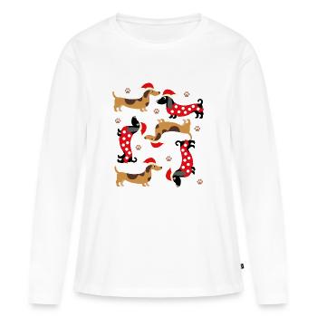 Teckel de Noël - T-shirt manches longues Premium bio Femme - blanc - Devant - Julia (174cm)