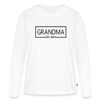 Grand-mère Est. 2023, Grand-mère en devenir, Révélation de grossesse - T-shirt manches longues Premium bio Femme - blanc - Devant - Julia (174cm)