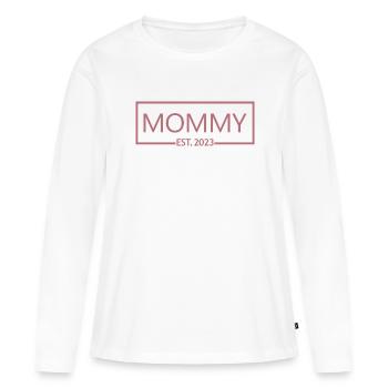 2023, Maman en devenir, Annonce de grossesse - T-shirt manches longues Premium bio Femme - blanc - Devant - Julia (174cm)
