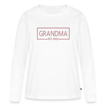 Grand-mère Est. 2023, Grand-mère en devenir, Révélation de grossesse - T-shirt manches longues Premium bio Femme - blanc - Devant - Julia (174cm)