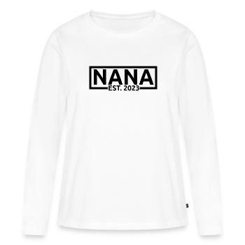 Nana Est. 2023, Grand-mère à être, révélation de grossesse - T-shirt manches longues Premium bio Femme - blanc - Devant - Julia (174cm)