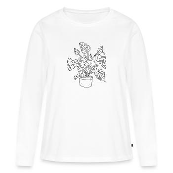 Page de fenêtre Monstera - T-shirt manches longues Premium bio Femme - blanc - Devant - Julia (174cm)