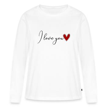 Je t’aime Je t’aime coeur rouge - T-shirt manches longues Premium bio Femme - blanc - Devant - Julia (174cm)