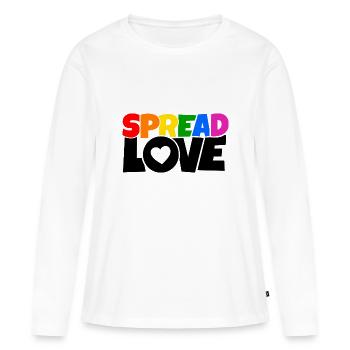 T-Shirt mit Spread Love in Regenbogenfarben - Frauen Premium Bio Langarmshirt - Weiß - Vorne - Julia (174cm)