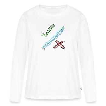 Vrai Faux - T-shirt manches longues Premium bio Femme - blanc - Devant - Julia (174cm)