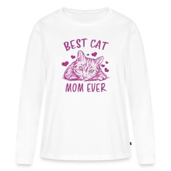 Meilleur chat maman jamais coeur chat rose maman cadeau - T-shirt manches longues Premium bio Femme - blanc - Devant - Julia (174cm)