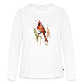 Aquarelle du cardinal du Nord - Oiseau vibrant - T-shirt manches longues Premium bio Femme - blanc - Devant - Julia (174cm)