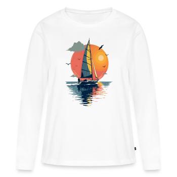 Voilier avant le coucher du soleil - T-shirt manches longues Premium bio Femme - blanc - Devant - Julia (174cm)
