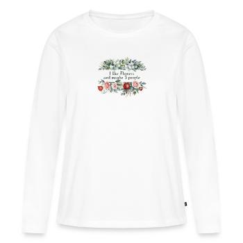 Préférence florale Humour - T-shirt manches longues Premium bio Femme - blanc - Devant - Julia (174cm)