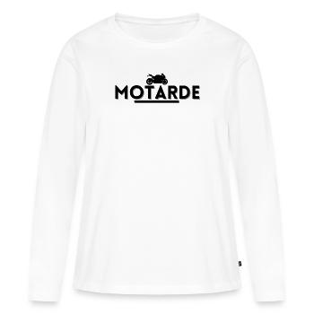 motarde. t-shirt motarde bikeuse - T-shirt manches longues Premium bio Femme - blanc - Devant - Julia (174cm)