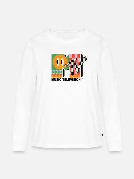 MTV Music Television Buntes Logo Mit Sonne - Frauen Premium Bio Langarmshirt - Weiß