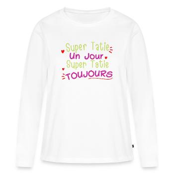 t-shirt super tatie cadeau rigolo tata - T-shirt manches longues Premium bio Femme - blanc - Devant - Julia (174cm)
