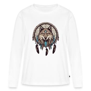 Attrape-rêves avec loup - T-shirt manches longues Premium bio Femme - blanc - Devant - Julia (174cm)