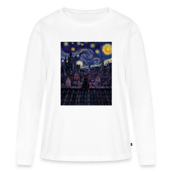 Midnight Cat sur la silhouette tourbillonnante - T-shirt manches longues Premium bio Femme - blanc - Devant - Julia (174cm)