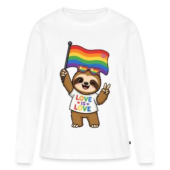 CSD drapeau arc-en-ciel LGBTQ gay, lesbienne queer - T-shirt manches longues Premium bio Femme - blanc - Devant - Julia (174cm)