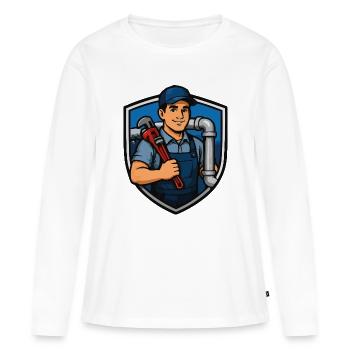 Héros sanitaire avec clé à molette - T-shirt manches longues Premium bio Femme - blanc - Devant - Julia (174cm)
