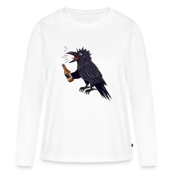 Raven avec une bouteille de bière - T-shirt manches longues Premium bio Femme - blanc - Devant - Julia (174cm)